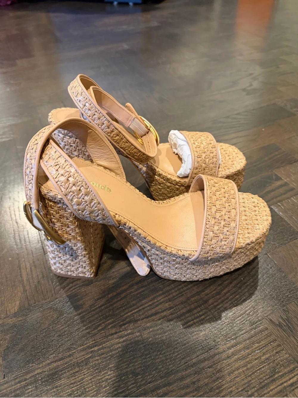 NEVER WORN Larroude Dolly Verona Sandal- Beige Woven Platform Sandals